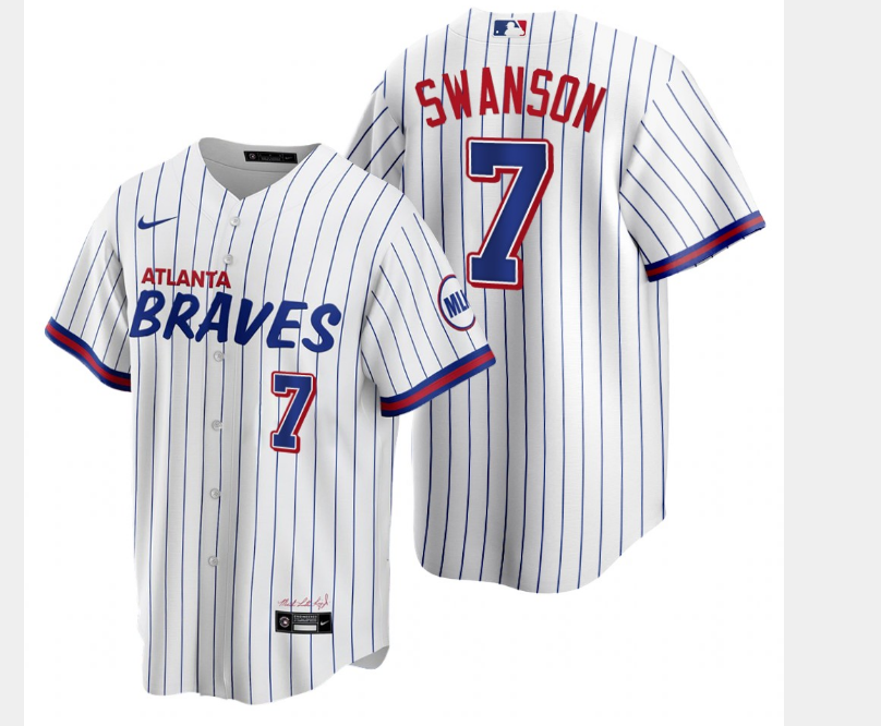 2021 Men Atlanta Braves 7 Swanson White Game Nike MLB Jersey
